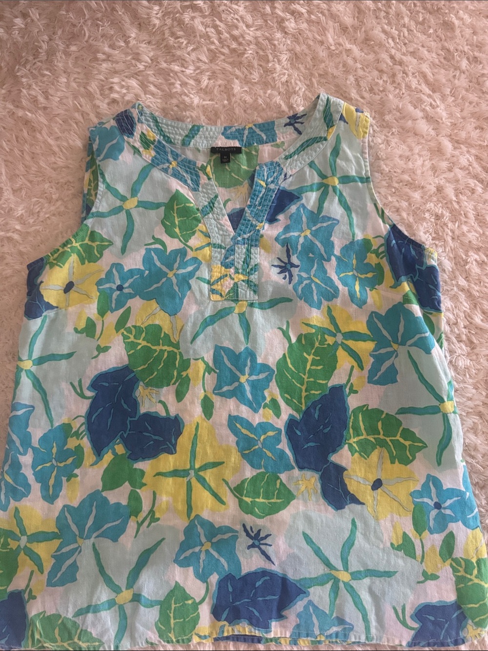 Talbots Girls Floral Tank Top in Aqua, Blue & Yellow